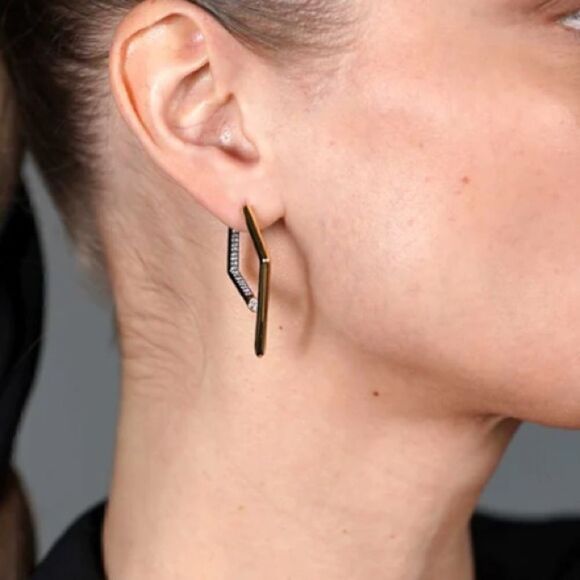 Demarson Mini Yana Earrings Gold Pave Asymmetric Drop Earrings. EUC! - Picture 3 of 9